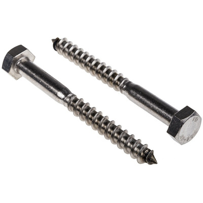 RS PRO Hex Coach Screw, Stainless Steel, 10mm