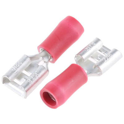 JST, FVDDF Red Insulated Spade Connector, 6.35 x 0.8mm Tab Size, 0.25mm² to 1.65mm²