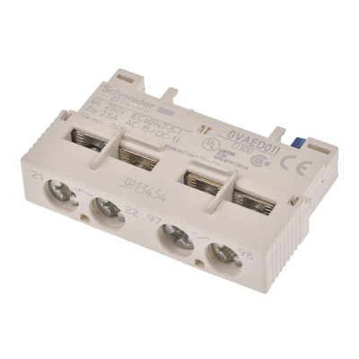 Schneider Electric Auxiliary Contact Block, 2 Contact, 1NC + 1NO, Front Mount