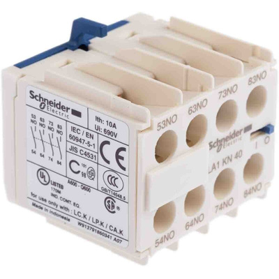 Schneider Electric Auxiliary Contact, 4 Contact, 4NO, Front Mount, TeSys