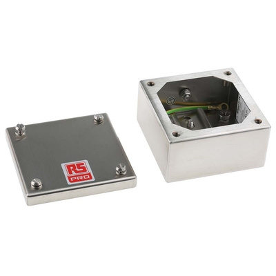 RS PRO 304 Stainless Steel Satin Adaptable Enclosure Box, 0 Knockouts 100mm x 100 mm x 50mm