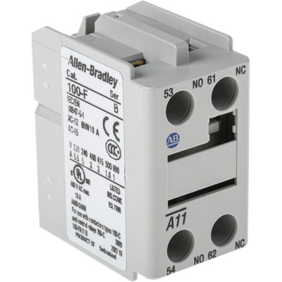 Allen Bradley Auxiliary Contact, 2 Contact, 1NC + 1NO, Front Mount
