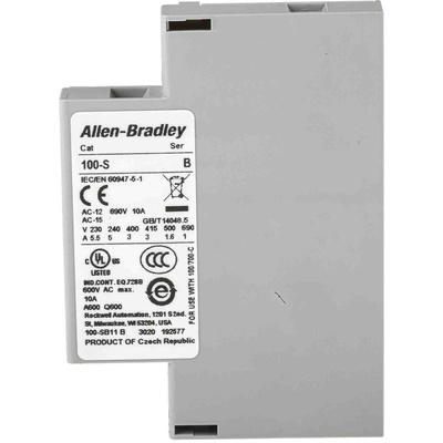 Allen Bradley Auxiliary Contact, 2 Contact, 1NC + 1NO, Side Mount