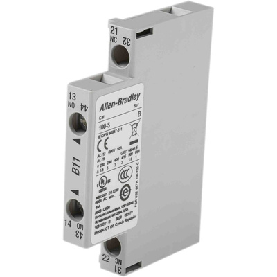 Allen Bradley Auxiliary Contact, 2 Contact, 1NC + 1NO, Side Mount
