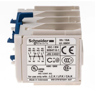 Schneider Electric Auxiliary Contact, 4 Contact, 1NC + 3NO, Front Mount, TeSys K
