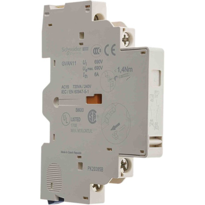 Schneider Electric Auxiliary Contact, 2 Contact, 1NC + 1NO, Side Mount, TeSys