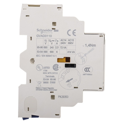 Schneider Electric Auxiliary Contact, 2 Contact, 1NC + 1NO, Side Mount