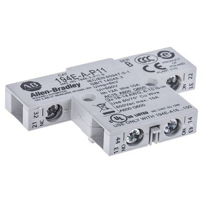 Allen Bradley Auxiliary Contact, 2 Contact, 1NC + 1NO, Side Mount