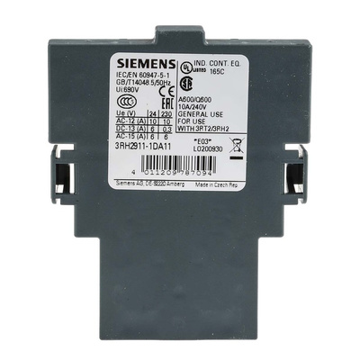 Siemens Auxiliary Contact, 2 Contact, 1NC + 1NO, Snap-On, Sirius Innovation