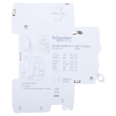 Schneider Electric Auxiliary Contact, 1 Contact, 1CO, DIN Rail Mount, Acti 9