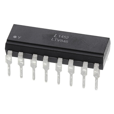 Lite-On, LTV-846 DC Input Transistor Output Quad Optocoupler, Through Hole, 16-Pin PDIP