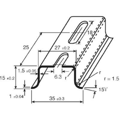 RS PRO Steel Perforated DIN Rail, Deep Top Hat Compatible, 500mm x 35mm x 15mm