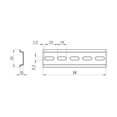 nVent SCHROFF Perforated DIN Rail, Top Hat Compatible, 375mm x 7.5mm x 125mm