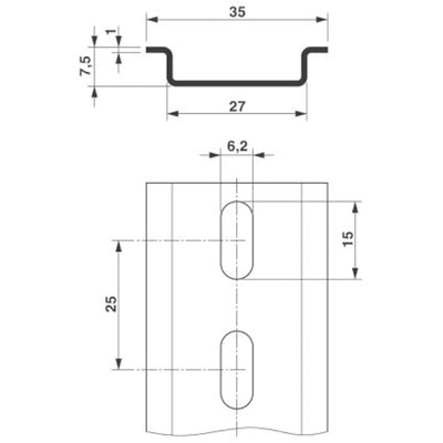 Phoenix Contact Steel Perforated DIN Rail, Top Hat Compatible, 2m x 35mm x 7.5mm