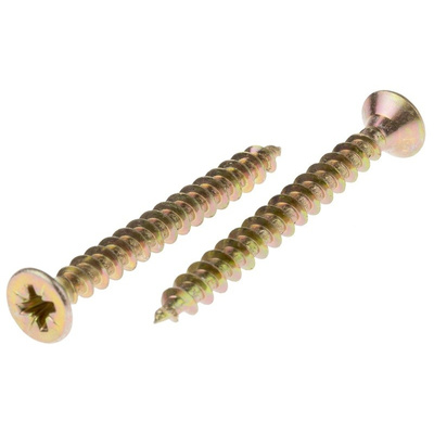 Pozidriv Countersunk Steel Wood Screw Yellow Passivated, Zinc Plated, 5mm Thread, 50mm Length