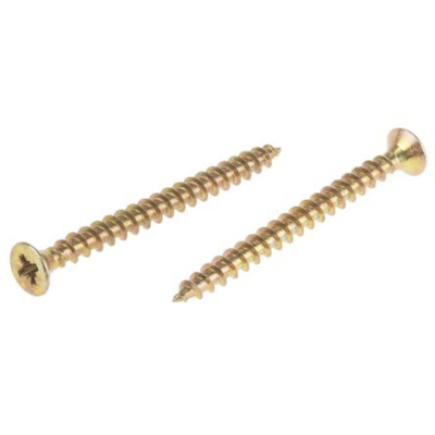 Pozidriv Countersunk Steel Wood Screw Yellow Passivated, Zinc Plated, 5mm Thread, 60mm Length