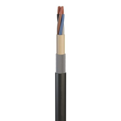 RS PRO 5 Core Armoured Cable With Polyvinyl Chloride PVC Sheath , SWA Galvanised Steel Wire, 50m
