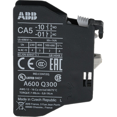 ABB Auxiliary Contact Block, 1 Contact, 1NO, Front Mount
