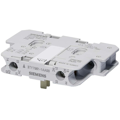 Siemens Auxiliary Contact Block, 2 Contact, 1NC + 1NO, Snap-On, 3TF6