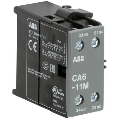 ABB Auxiliary Contact, 2 Contact, Side Mount, CA6