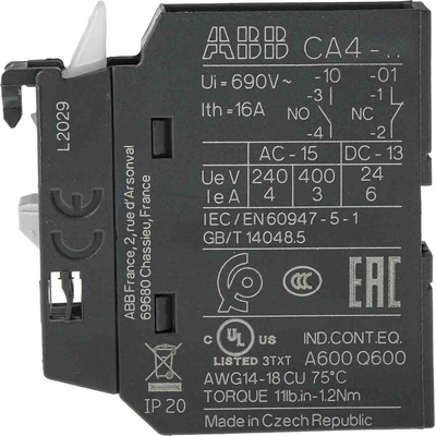 ABB Auxiliary Contact, 1 Contact, 1NO, Front Mount