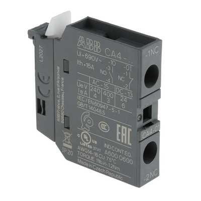 ABB Auxiliary Contact, 1 Contact, 1NC, Front Mount