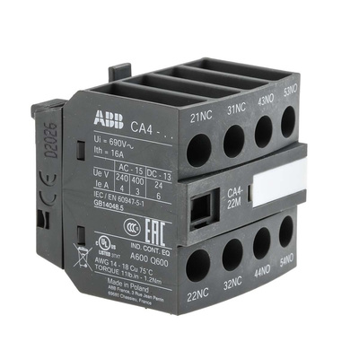 ABB Auxiliary Contact, 4 Contact, 2NC + 2NO, Front Mount