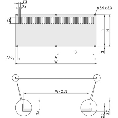 nVent SCHROFF Grey Aluminium Back Plane, 3U, 28HP, Ventilated, 141.9 x 128.4mm