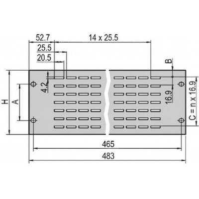 nVent SCHROFF Grey Aluminium Front Panel, 2U, 84HP, Ventilated, 452.1 x 84mm