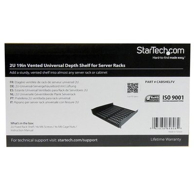 StarTech.com Black Shelf, 2U, 23kg Load, 406mm x 483mm