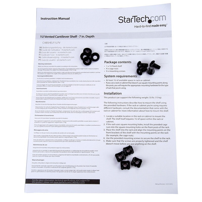 Startech Black Shelf, 1U, 20kg Load, 440mm x 175mm