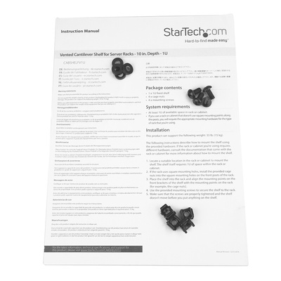 StarTech.com Black Shelf, 1U, 23kg Load, 440mm x 250mm