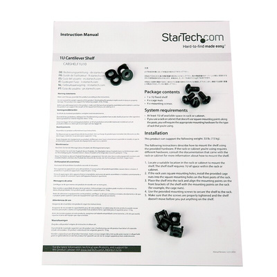 StarTech.com Black Shelf, 1U, 20kg Load, 440mm x 250mm
