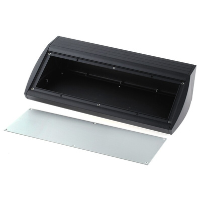 METCASE Unidesk Series Black Aluminium Desktop Enclosure, Sloped Front, 400 x 200 x 102mm