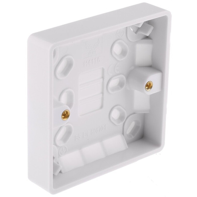 RS PRO White Back Box, BS, IP20, 1 Gangs, 86.6 x 86.6 x 16mm