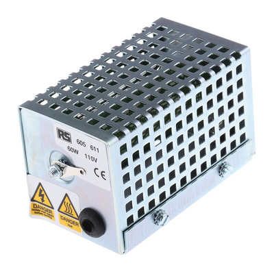RS PRO Enclosure Heater, 110V ac, 60W Output, 93°C, 70mm x 121mm x 67mm