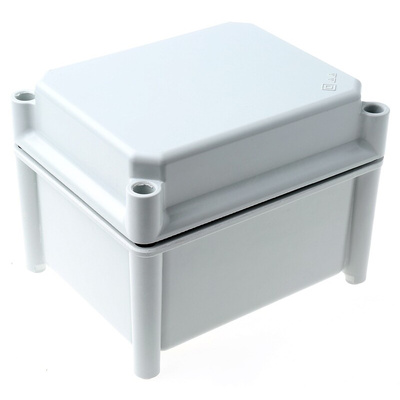 RS PRO Grey Polyester Enclosure, IP67, Grey Lid, 150 x 185 x 130mm