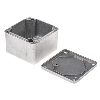 RS PRO Grey Die Cast Aluminium Enclosure, IP65, Grey Lid, 87 x 87 x 61mm