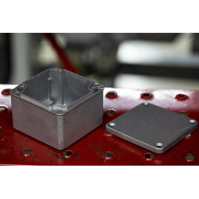 RS PRO Grey Die Cast Aluminium Enclosure, IP65, Grey Lid, 87 x 87 x 61mm