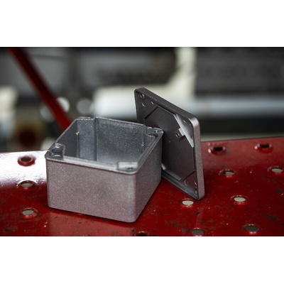 RS PRO Grey Die Cast Aluminium Enclosure, IP65, Grey Lid, 87 x 87 x 61mm