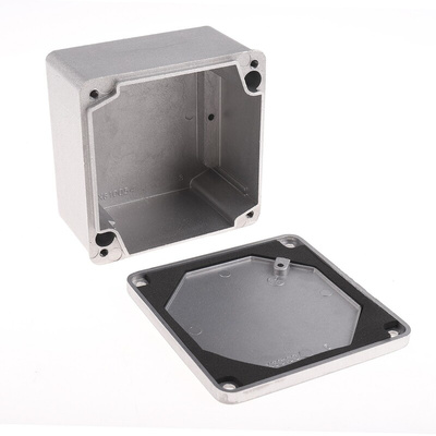 RS PRO Grey Die Cast Aluminium Enclosure, IP65, Grey Lid, 102 x 102 x 61mm