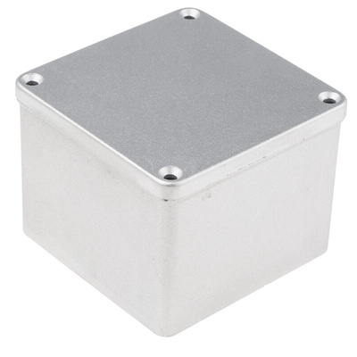 RS PRO Grey Die Cast Aluminium Enclosure, IP65, Grey Lid, 102 x 102 x 81mm