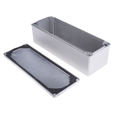 RS PRO Grey Die Cast Aluminium Enclosure, IP65, Grey Lid, 252 x 87 x 75mm