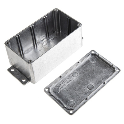 RS PRO Silver Die Cast Aluminium Enclosure, Flanged, Silver Lid, 139.6 x 63.8 x 55mm