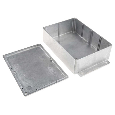 RS PRO Silver Die Cast Aluminium Enclosure, Flanged, Silver Lid, 201.7 x 121.2 x 55.3mm