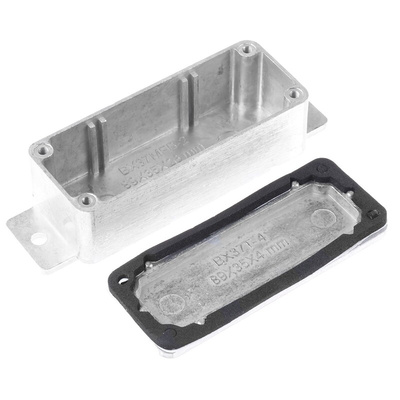 RS PRO Silver Die Cast Aluminium Enclosure, IP65, Flanged, Silver Lid, 113.9 x 35.1 x 30mm