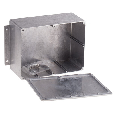 RS PRO Silver Die Cast Aluminium Enclosure, IP65, Flanged, Silver Lid, 184.8 x 127.4 x 76.3mm