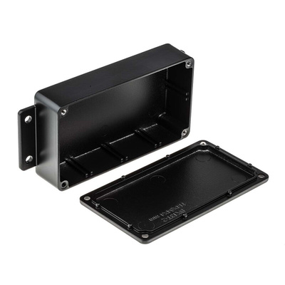 RS PRO Black Die Cast Aluminium Enclosure, IP66, Flanged, Black Lid, 139.7 x 63.8 x 30mm