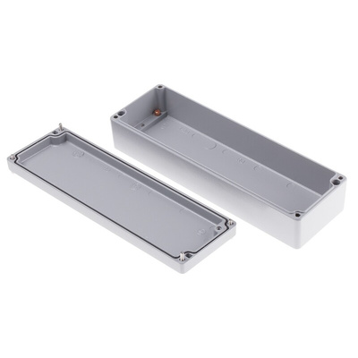 RS PRO Grey Die Cast Aluminium Enclosure, IP66, Grey Lid, 250 x 80 x 57mm
