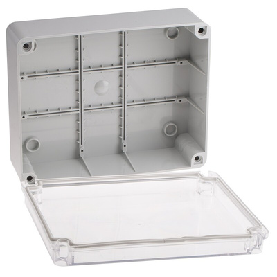 RS PRO Grey ABS Enclosure, IP55, Clear Lid, 210 x 95 x 260mm